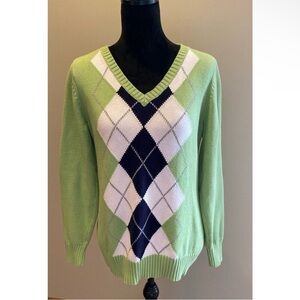 Liz Claiborne Green Argyle V-Neck Sweater